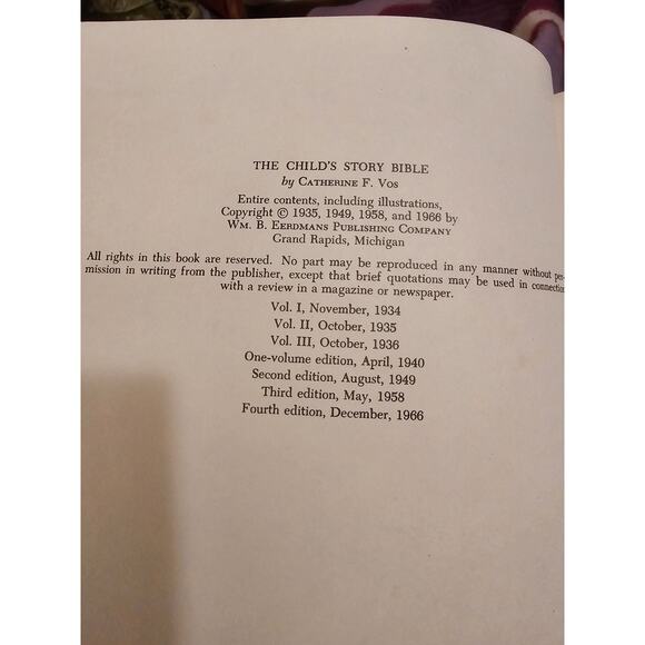 Child's Story Bible Catherine F. Vos Vtg. 1966 4th Edition Hard Cover Dust Jackt - Picture 5 of 8